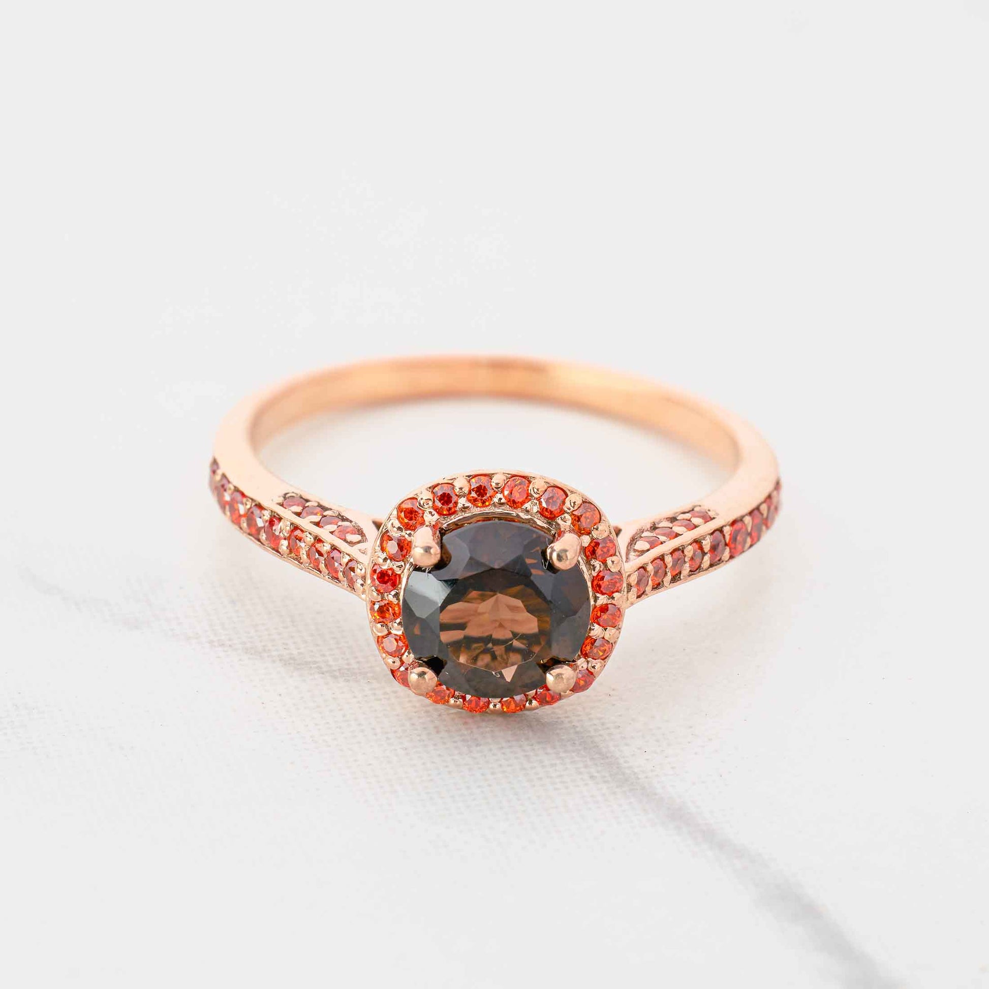 Natural Smoky Quartz Ring Halo Multi Gemstone Cathedral Engagement Rings Cocktail Statement Rose Gold