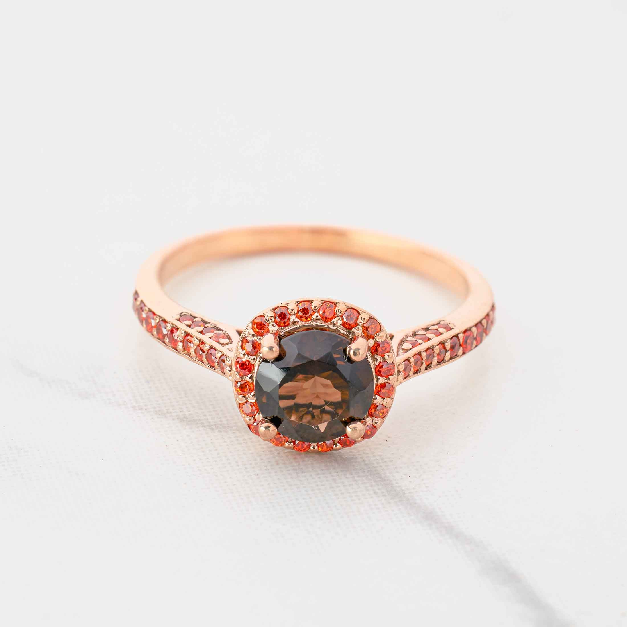 Natural Smoky Quartz Ring Halo Multi Gemstone Cathedral Engagement Rings Cocktail Statement Rose Gold