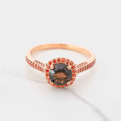 Natural Smoky Quartz Ring Halo Multi Gemstone Cathedral Rings