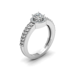 Diamond Halo Engagement Ring Solid Rose Gold Leaf Vine Wedding Ring