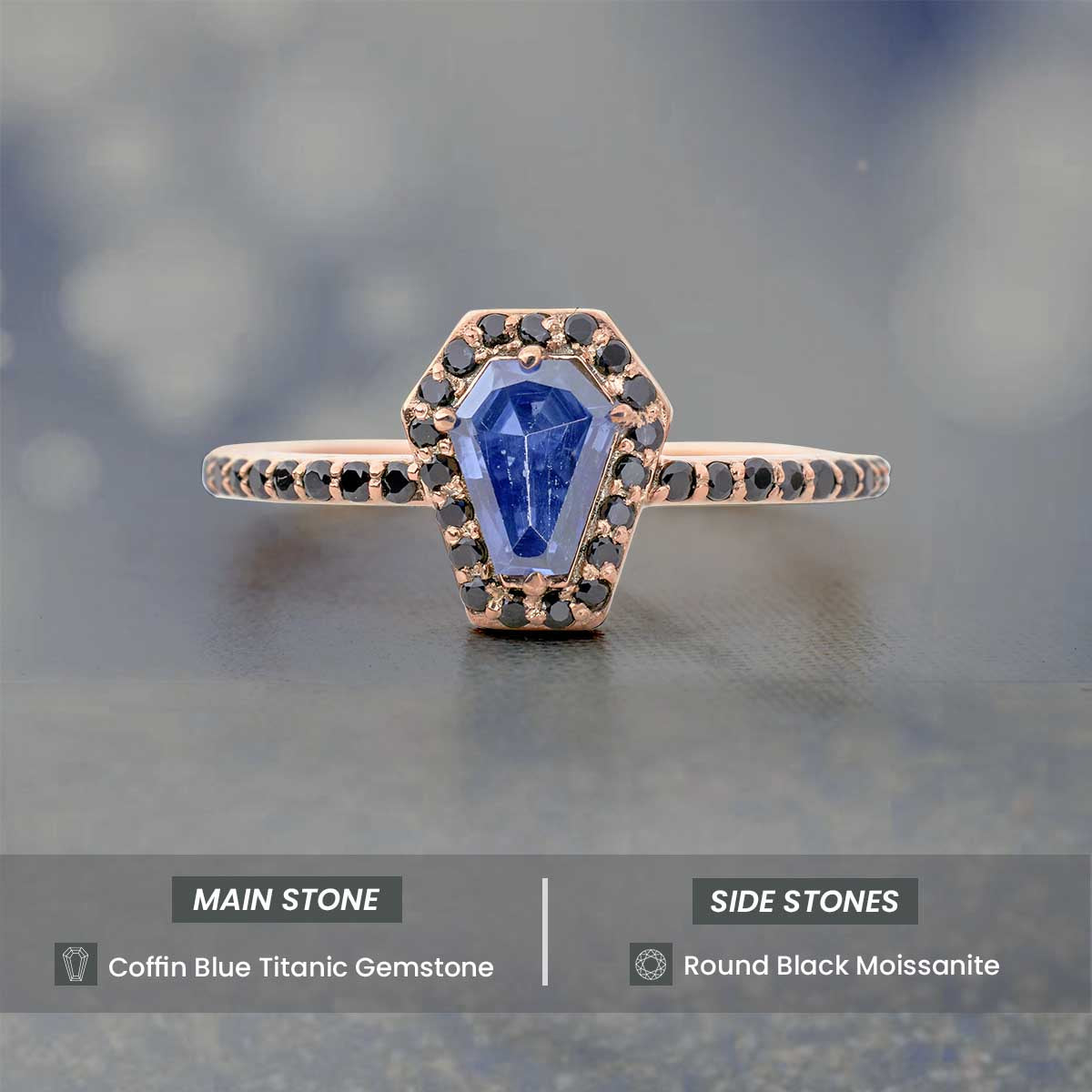 Halo Coffin Cut Engagement Rings for Women Gothic Blue Gemstone Sterling Silver
