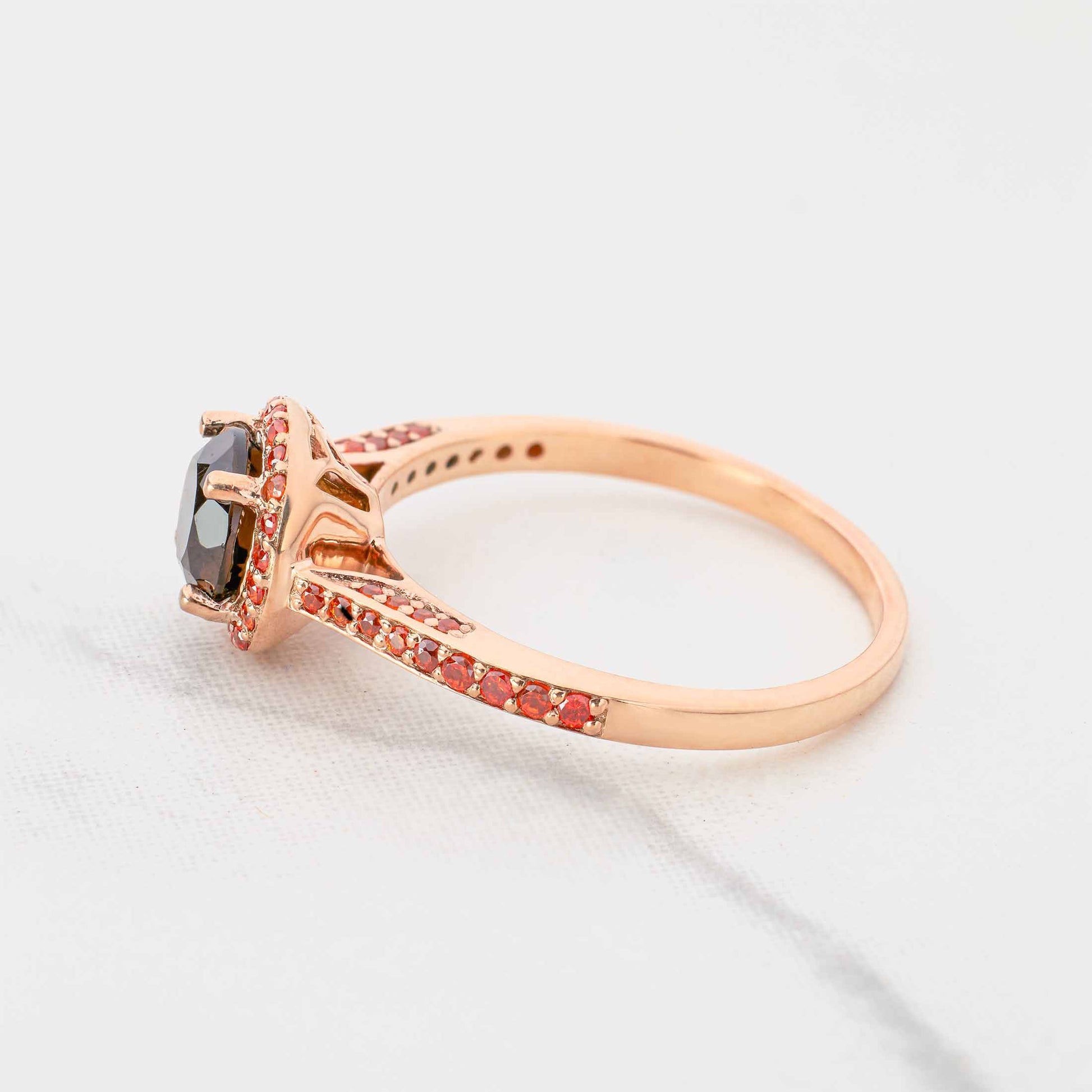 Natural Smoky Quartz Ring Halo Multi Gemstone Cathedral Engagement Rings Cocktail Statement Rose Gold