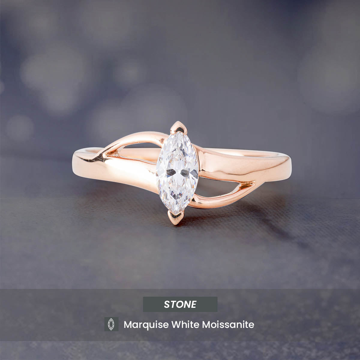 Marquise Cut Moissanite Diamond Ring Crossover Solitaire Engagement Rings Rose Gold