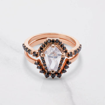 Coffin Moissanite Diamond Engagement Ring Set Till Death Wedding Rings