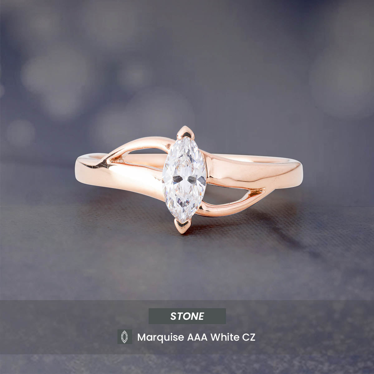 Marquise Cut Diamond Ring Crossover Solitaire Engagement Ring
