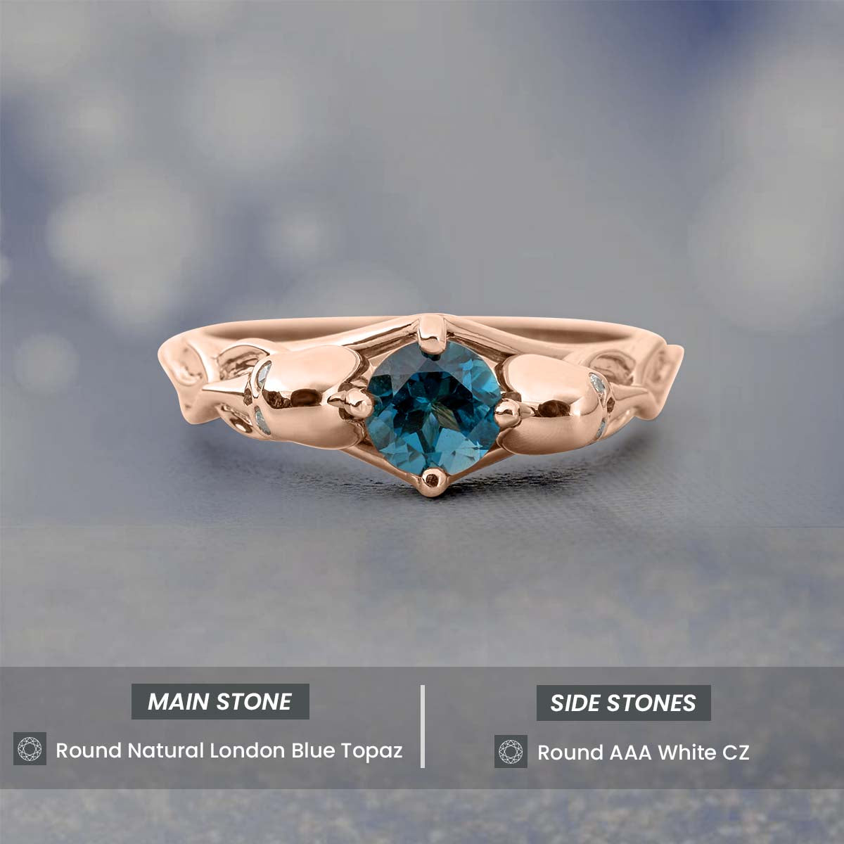 Natural London Blue Topaz Skull Ring Gothic Skull and Snake Engagement Ring