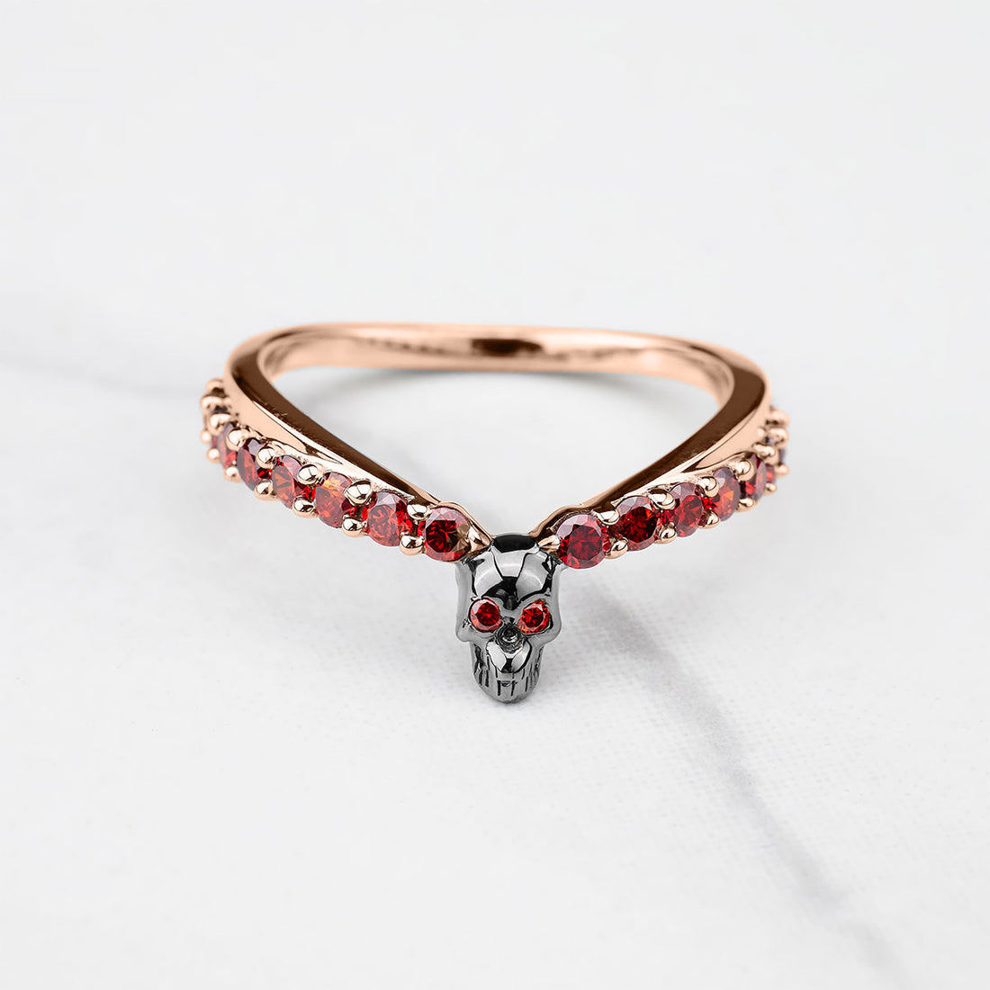 Red Garnet Skull Ring Enhancer Gothic Curved Wedding Band Sterling Silver Stacking
