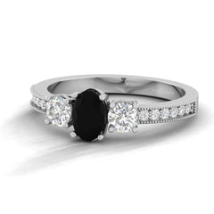 Three Stone Engagement Rings Oval Onyx and Diamond Ring Gift