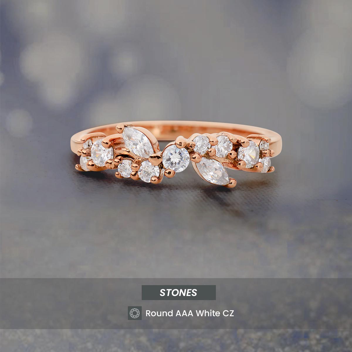 Vintage Wedding Band CZ Diamond Anniversary Band Rose Gold