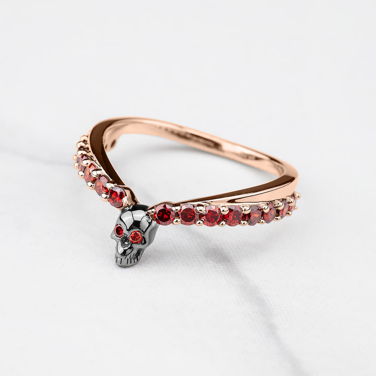 Red Garnet Skull Ring Enhancer Gothic Curved Wedding Band Sterling Silver Stacking