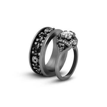 Diamond Matching Skull Couple Rings