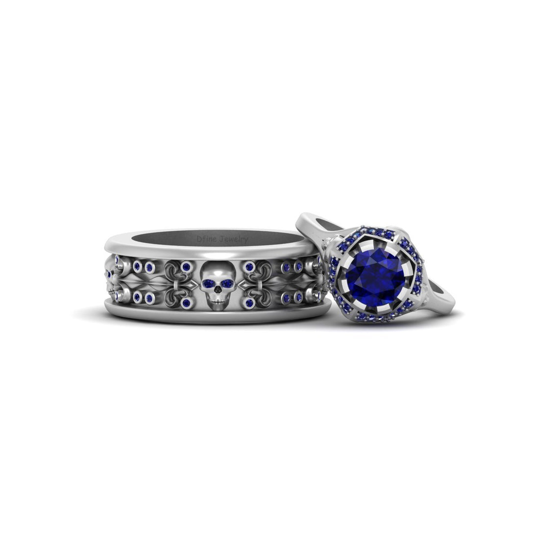 1.95TCW Sapphire Skull Wedding Rings