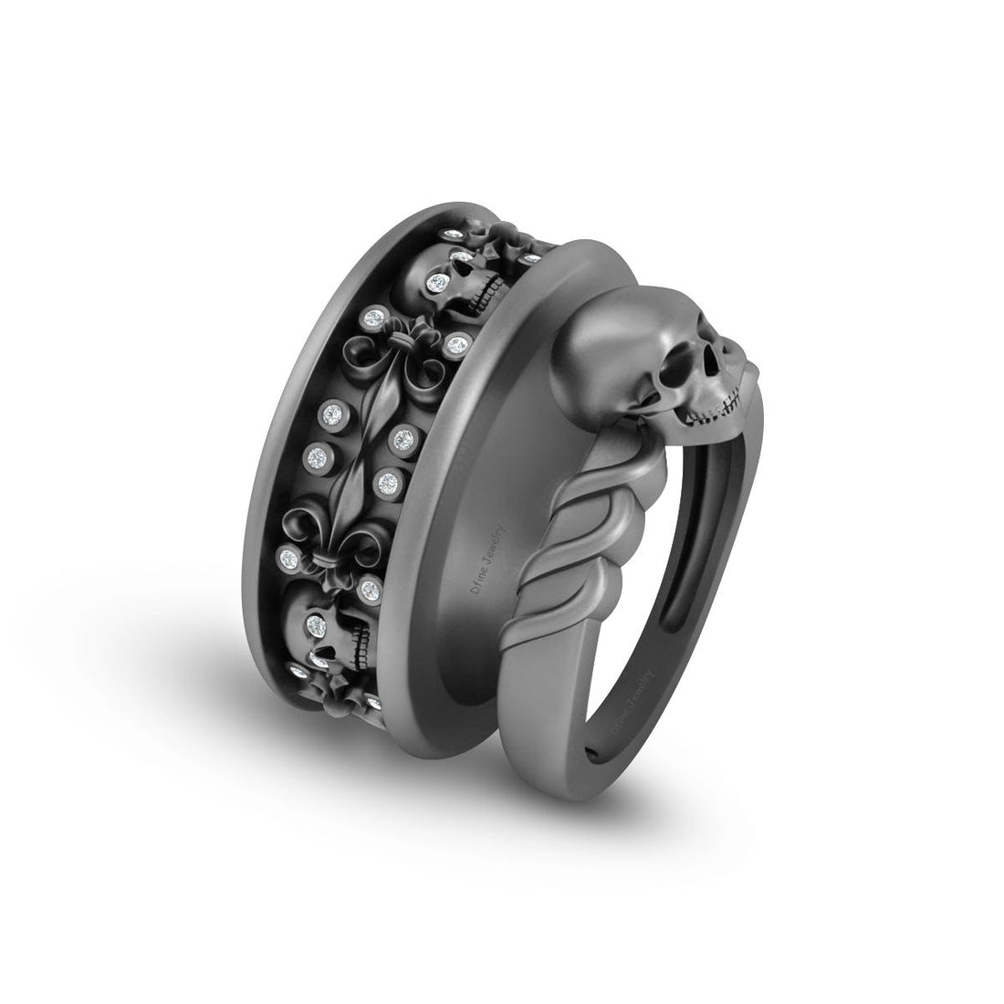 Flower Skull Wedding Ring Set