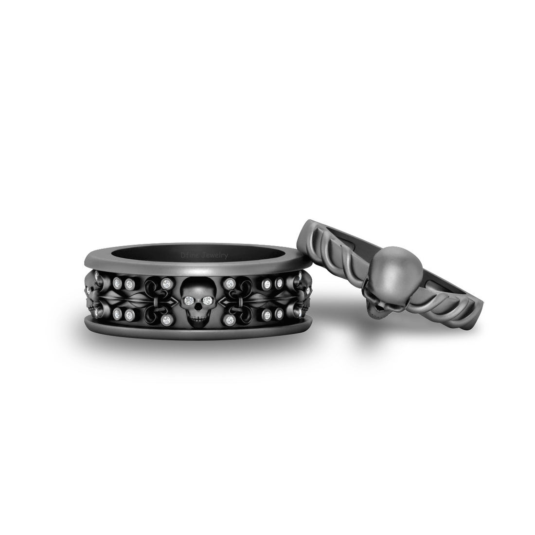 Flower Skull Wedding Ring Set