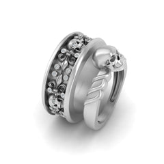 Skull Engagement Ring Band Set Fleur De Lis Skull Matching Couple Set