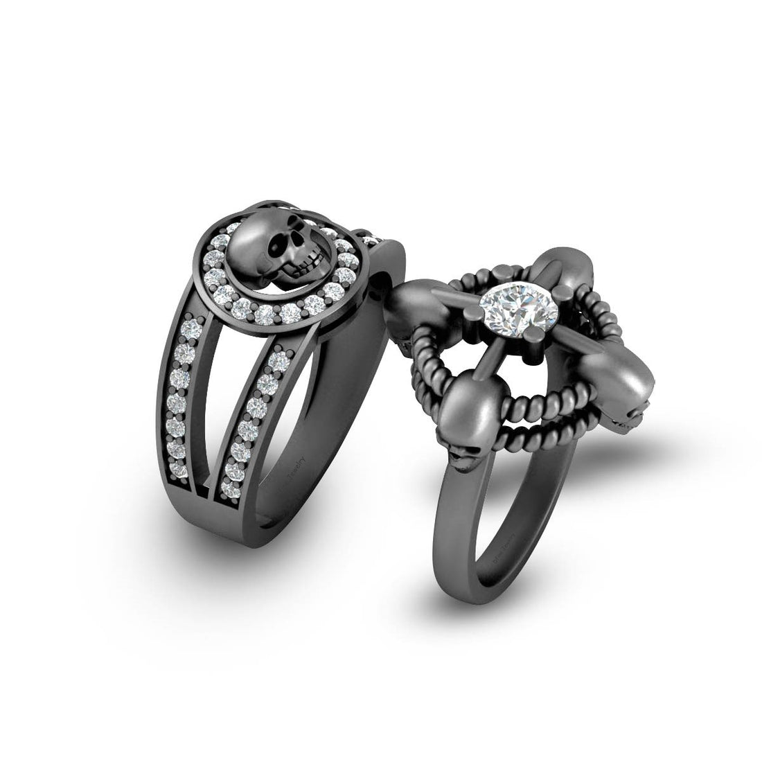ROPE SKULL WEDDING RING SET