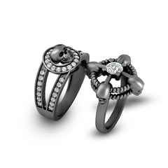 Rope Skull Wedding Ring Set Matching Skull Rings Gun Metal Finish