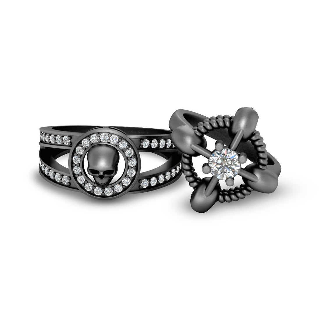 ROPE SKULL WEDDING RING SET