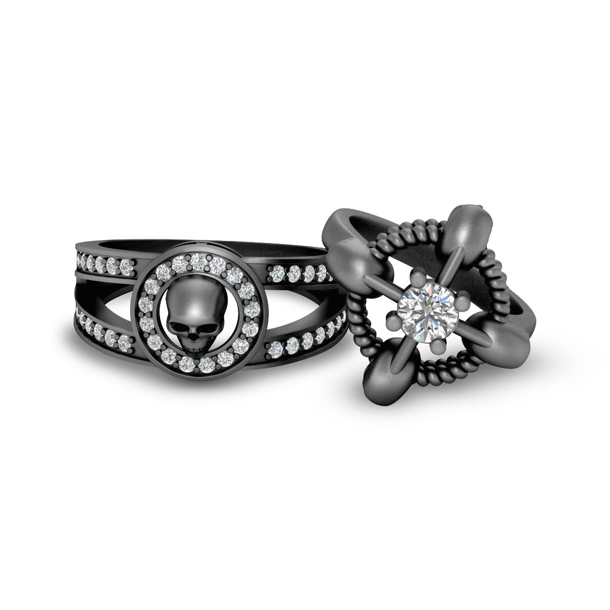 ROPE SKULL WEDDING RING SET