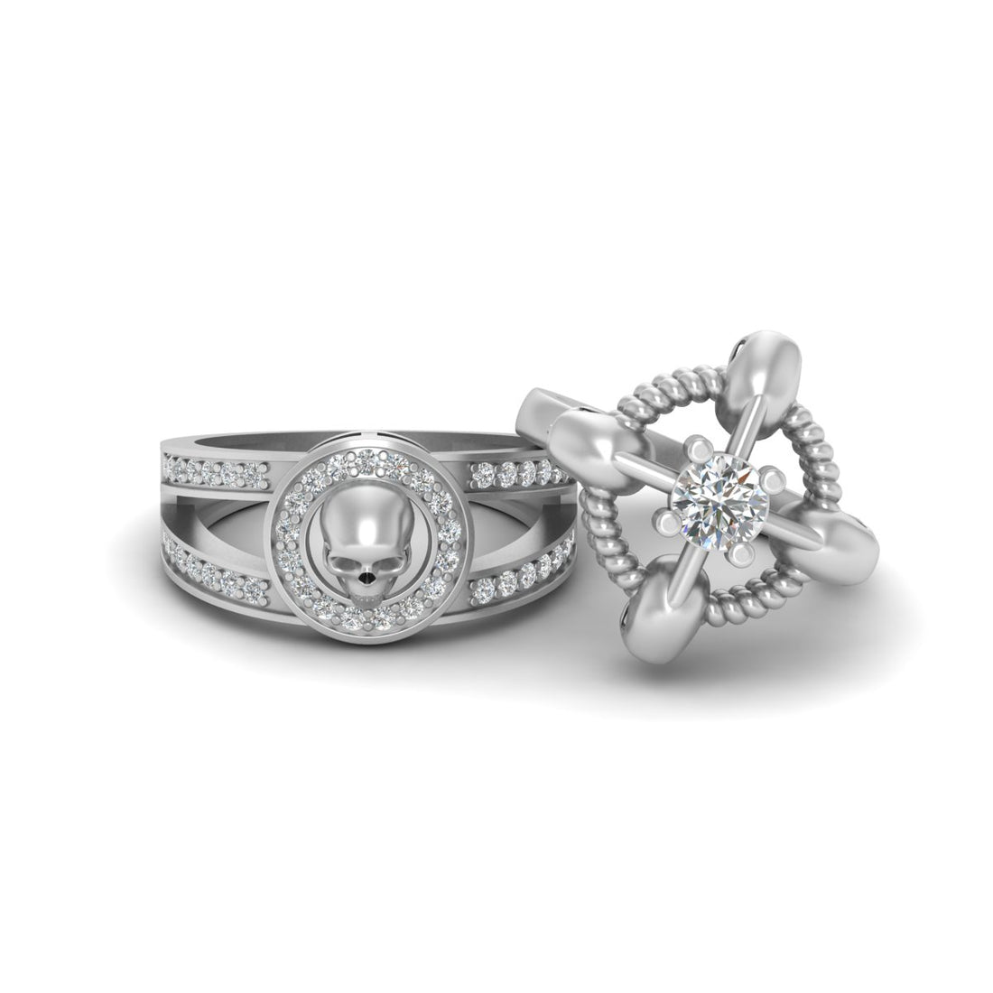 Matching Diamond Skull Ring Set