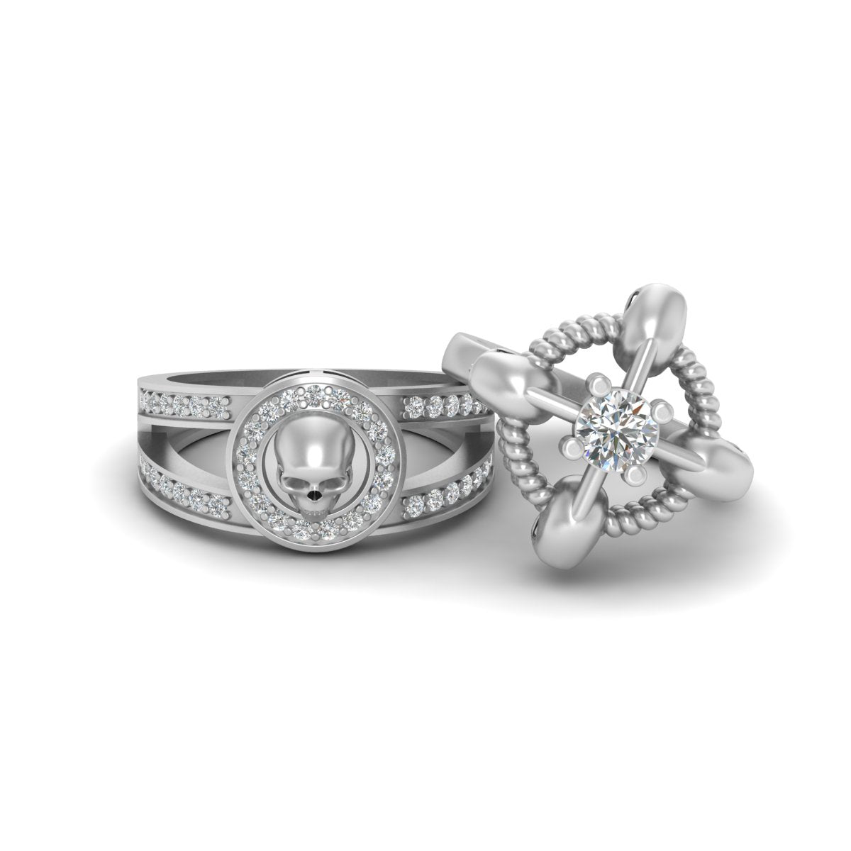 Matching Diamond Skull Ring Set