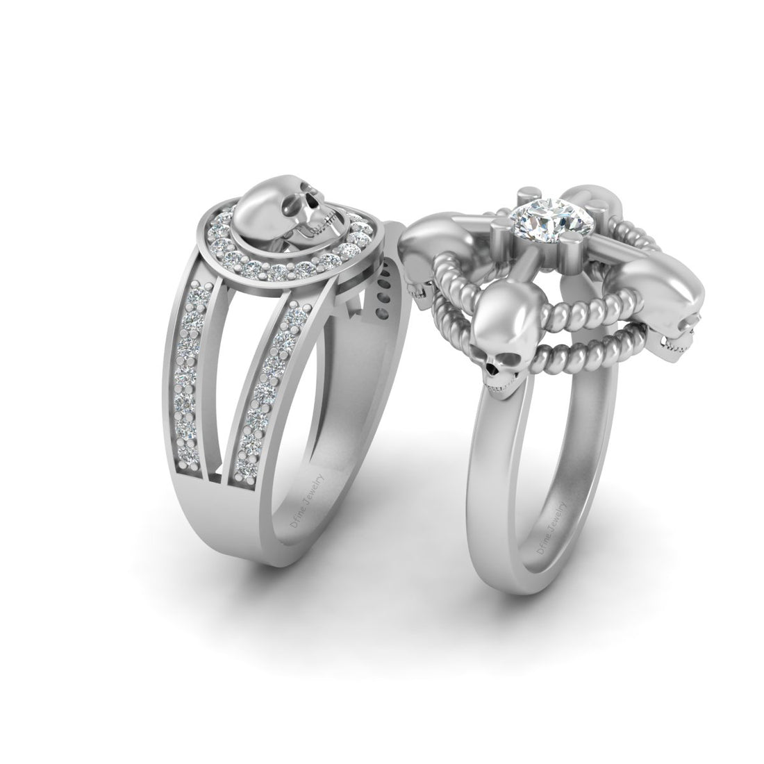 Matching Diamond Skull Ring Set