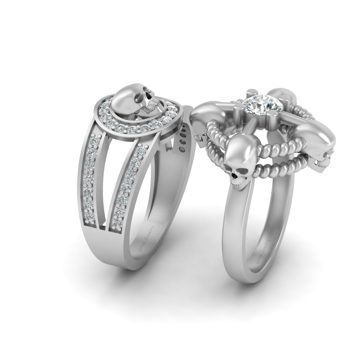 Matching Diamond Skull Ring Set