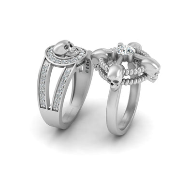 Matching Diamond Skull Ring Set
