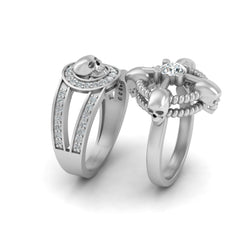 Matching Diamond Skull Ring Set Solid White Gold Skull Wedding Rings