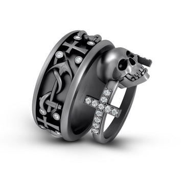 Anchor and Cross Wedding Ring Set