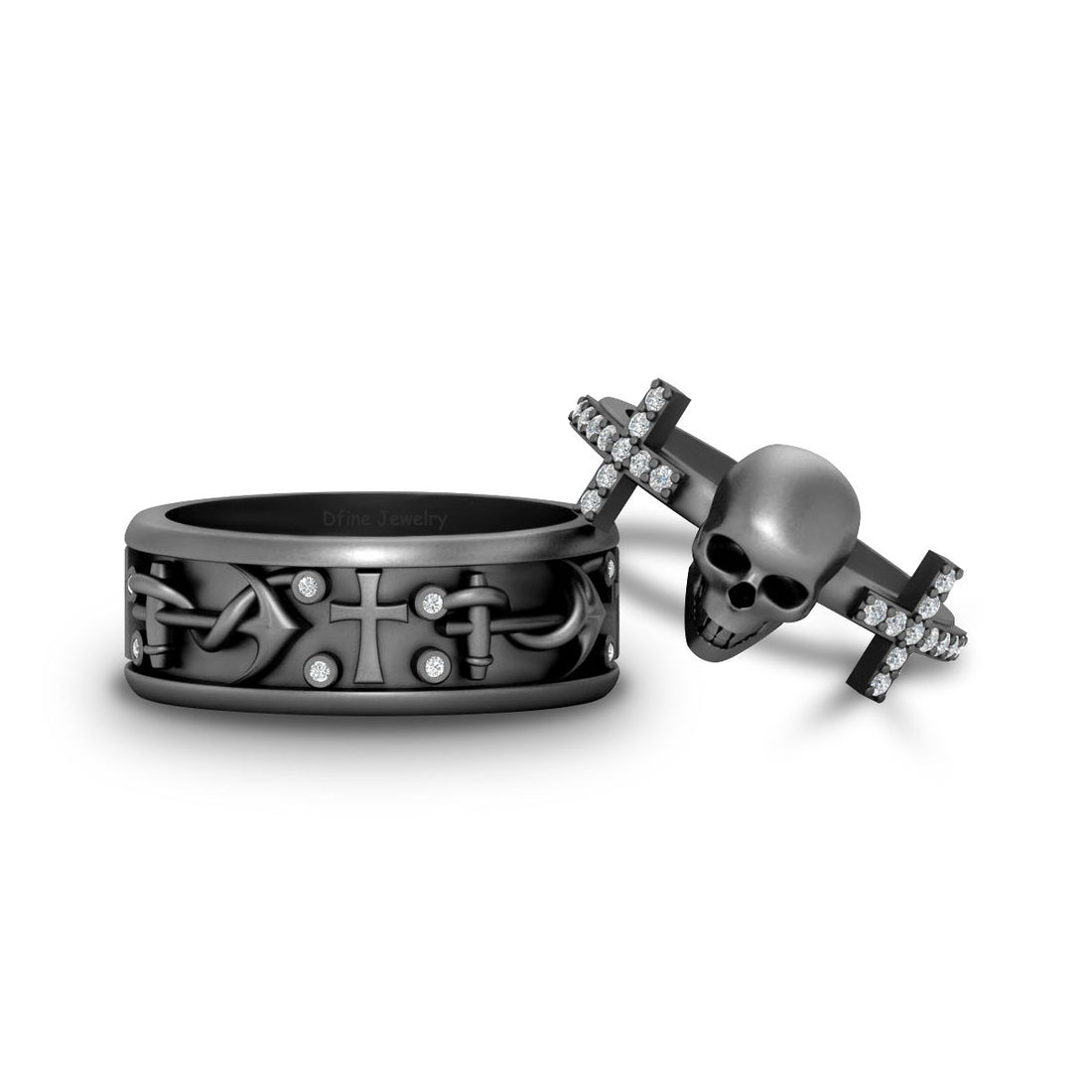 Anchor and Cross Wedding Ring Set