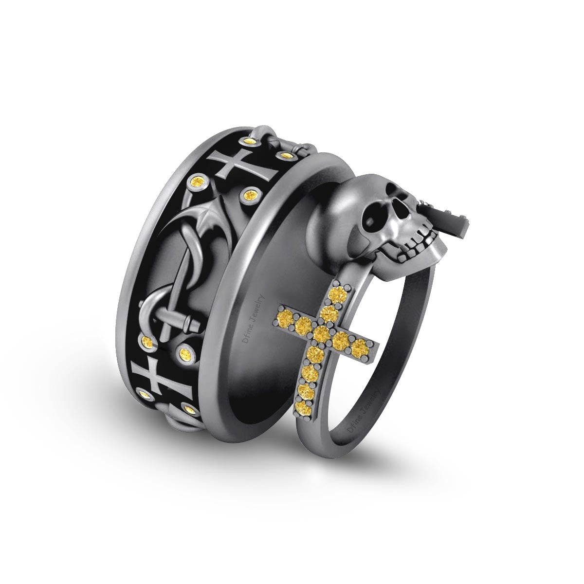 Anchor Skull Wedding Ring Band Set