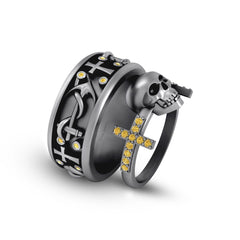 Anchor Skull Wedding Ring Band Set Holy Cross Couples Jewelry