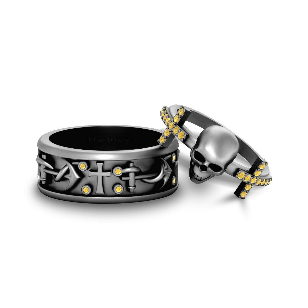 Anchor Skull Wedding Ring Band Set
