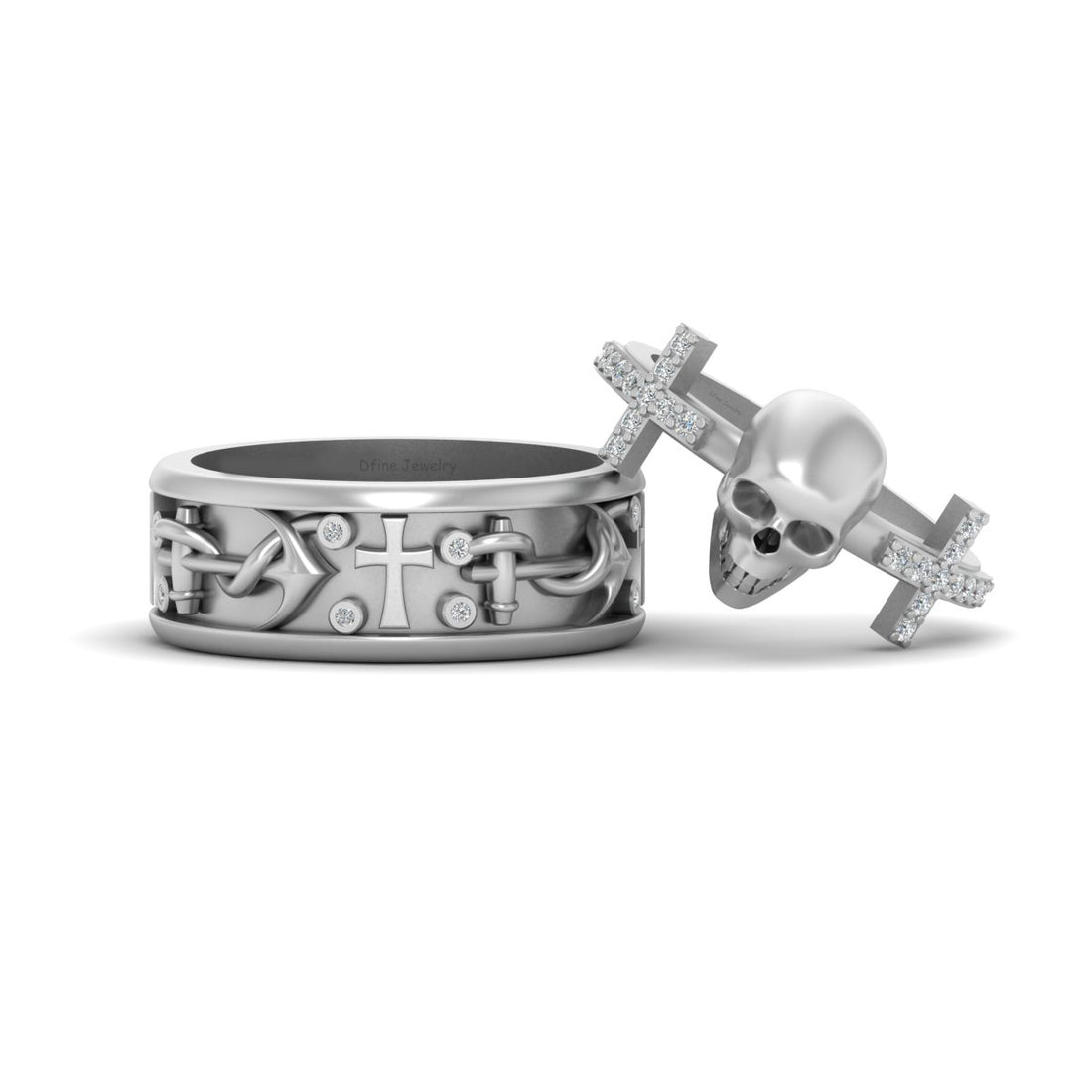 Anchor Skull Cross Wedding Rings