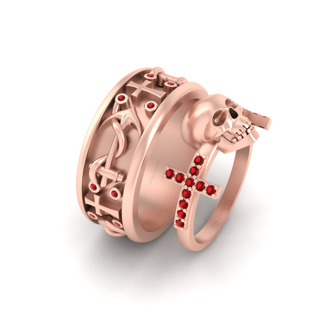 His and Her Cross Wedding Ring Set