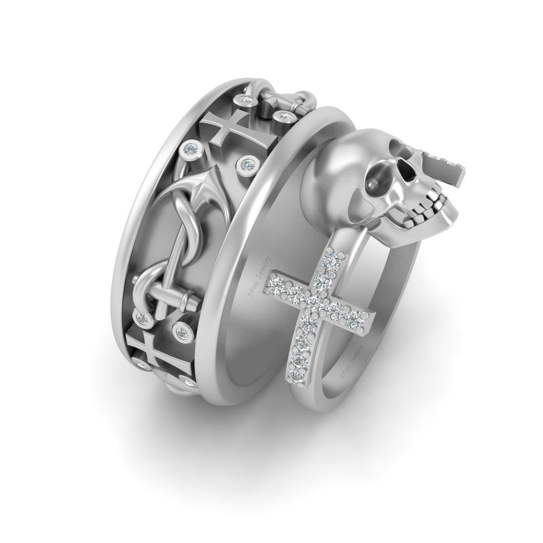 Anchor Skull Cross Wedding Rings