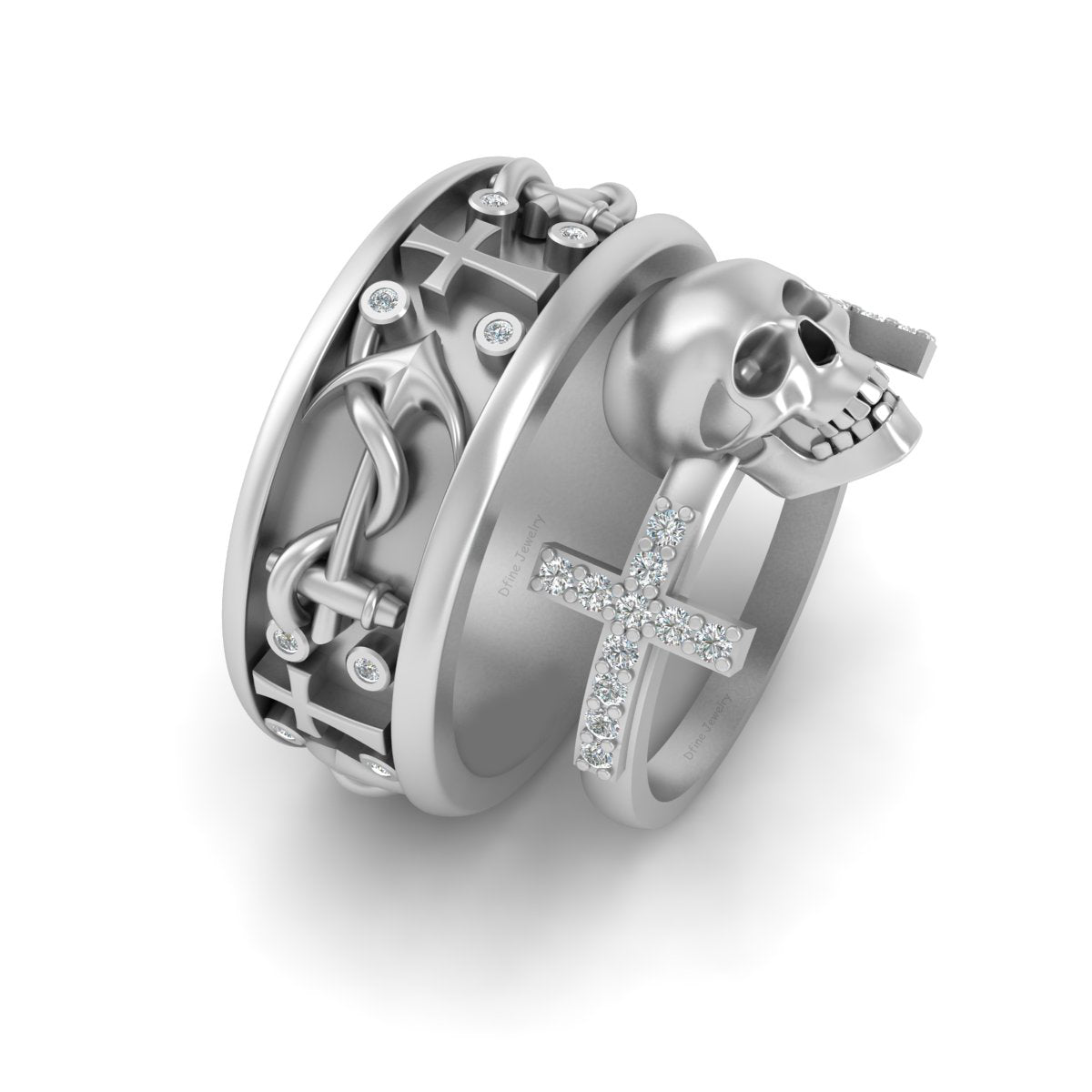Anchor Skull Cross Wedding Rings