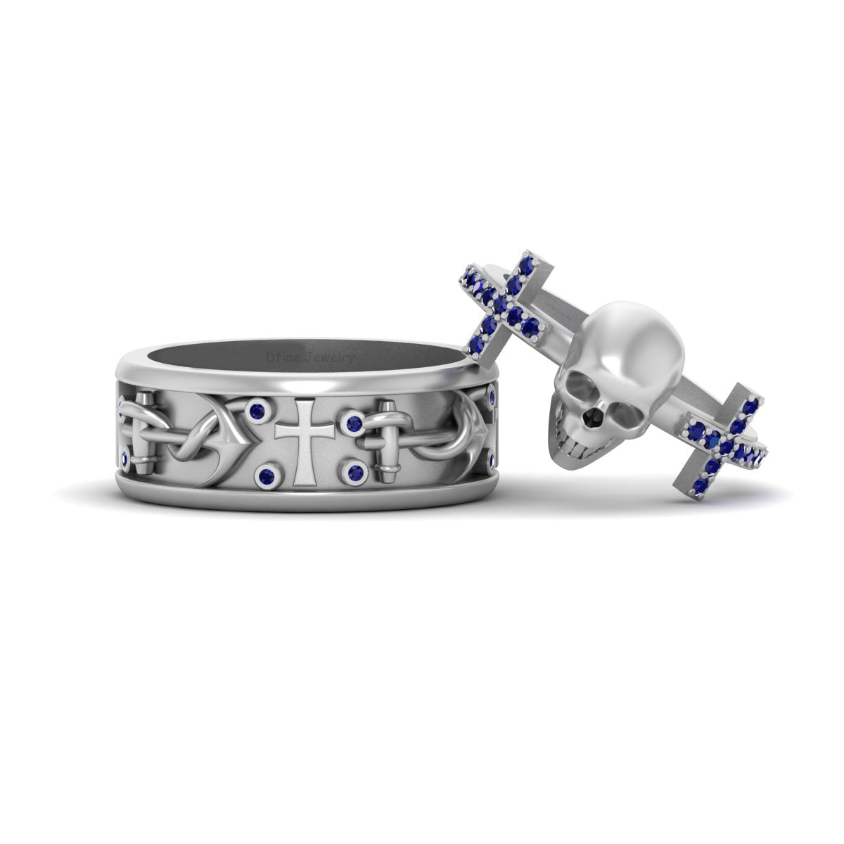 Skull Engagement Ring Anchor Band Set