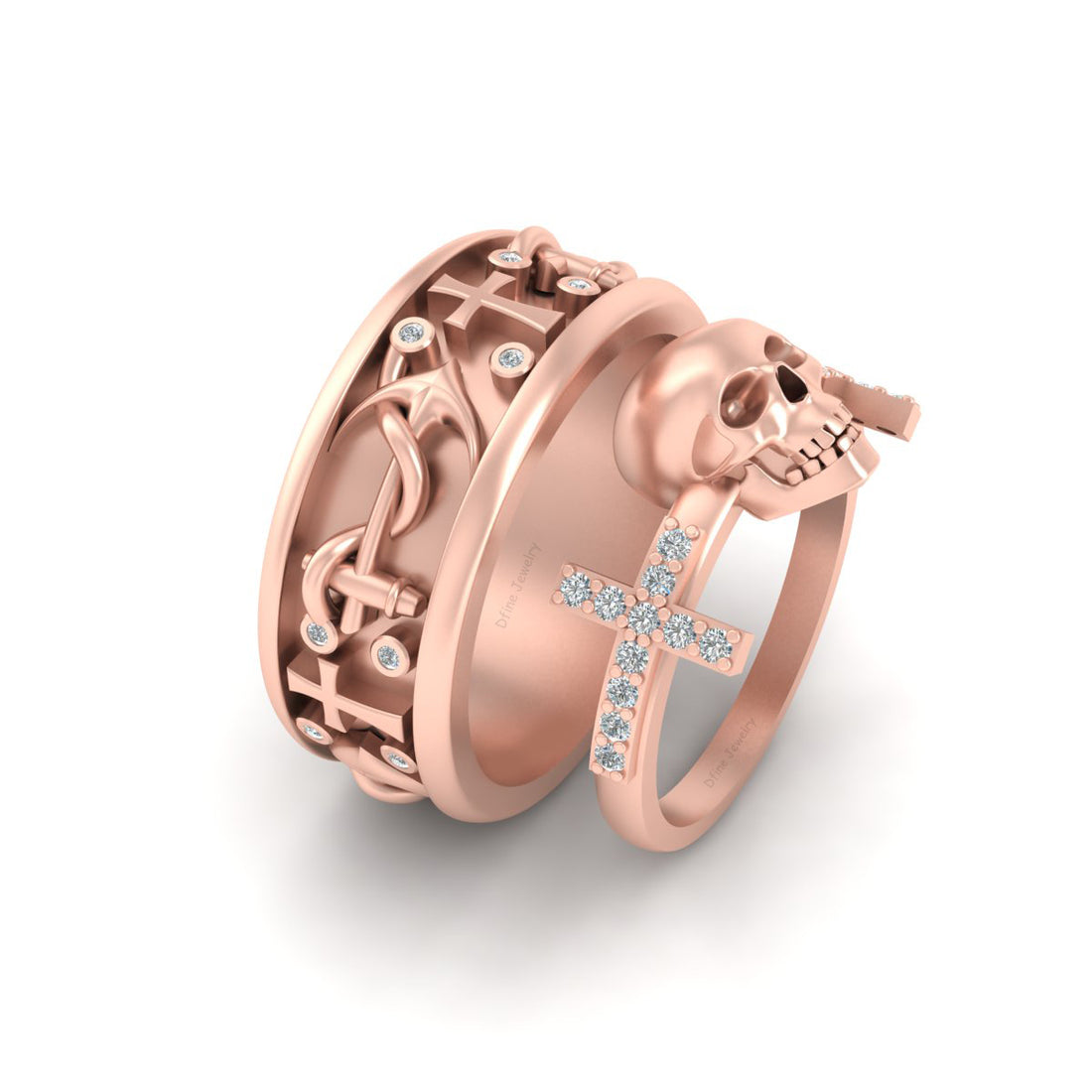 Cross Anchor Skull Engagement Ring Set