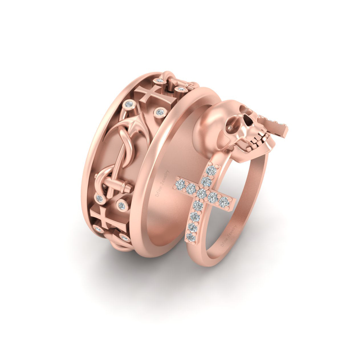 Cross Anchor Skull Engagement Ring Set