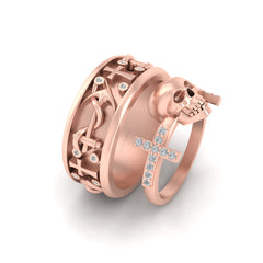 Diamond Anchor Skull Engagement Rings Holy Cross Couple Set