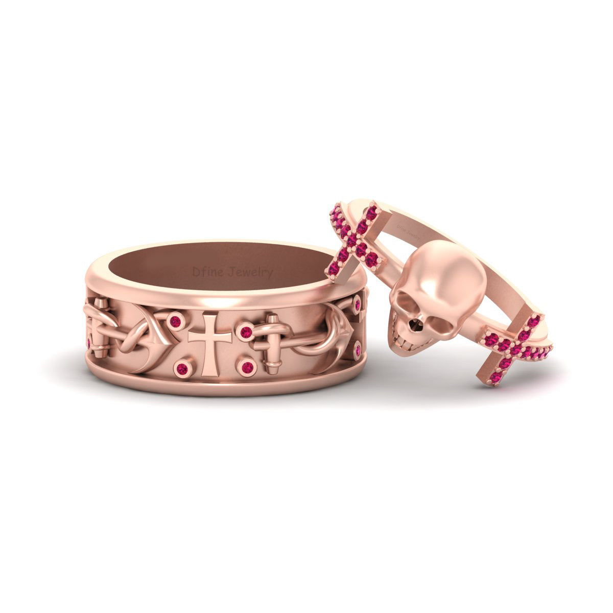 Holy Cross Engagement Ring Set Ruby Anchor Skull Couple Rings – Dfine ...