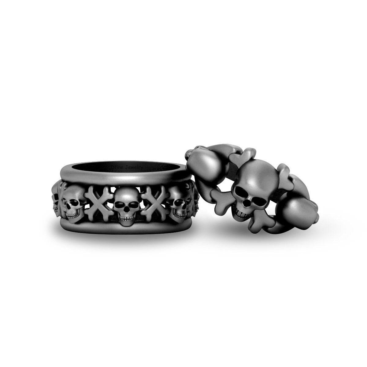 Skull and Crossbones Wedding Ring Set