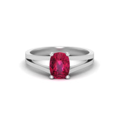 Solitaire Ruby Wedding Ring In Solid 18k White Gold Split Shank Ring
