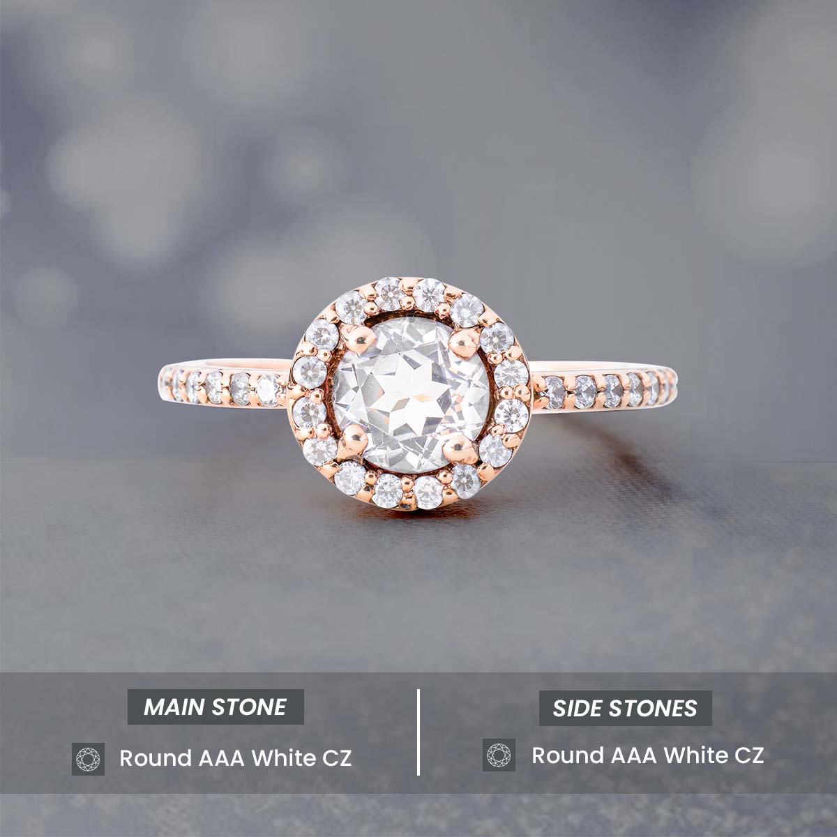 Classic Halo Engagement Rings Rose Gold Moissanite Diamond Anniversary Ring Gift