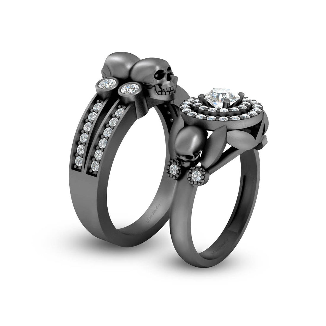 Halo Diamond Skull Wedding Rings
