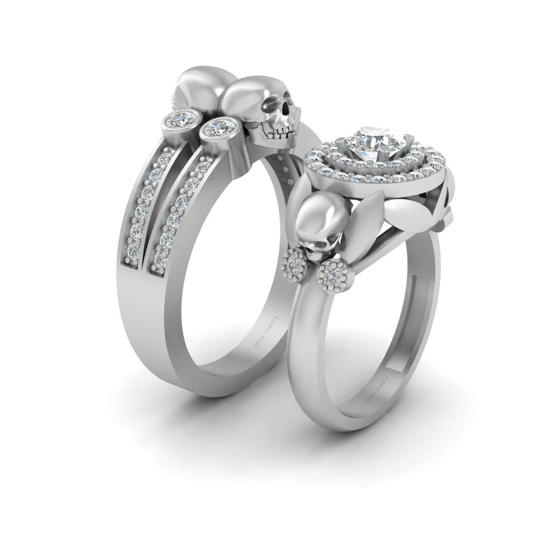 Matching Diamond Skull Wedding Rings
