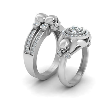 Matching Diamond Skull Wedding Rings