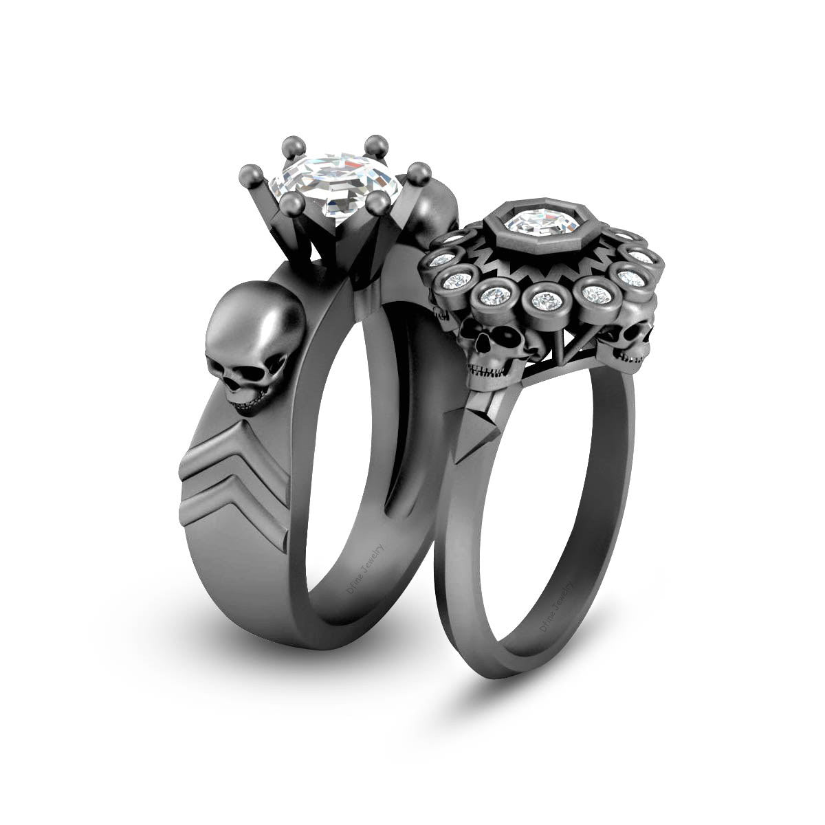 Octagon Diamond Skull Rings